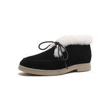 Women Natural Wool Shoes Genuine Leather Ankle Boots Cow Suede Flat Snow Boots R - $128.34