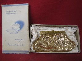 Vintage Whiting &amp; Davis Co. Mesh Gold Purse Bag In Original Box - £39.55 GBP