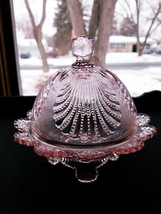 BEADED SHELL New York Butter Dish Delicate Pink Footed Dugan by Mosser V... - $49.45