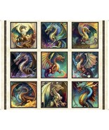 36&quot; X 44&quot; Panel Dragons Dragon Fyre Mystical Kids Cotton Fabric Panel D4... - £13.76 GBP