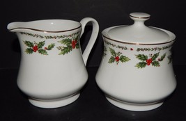 Centurion Collection  Porcelain Holly Holiday Creamer &amp; Sugar Bowl Red G... - $34.64