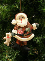 Vintage 90&#39;s Bronson Patchwork Quilt Santa Claus w/TEDDY Bear Christmas Ornament - £7.80 GBP