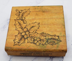 Christmas Holly Border Comotion Wood Mounted Rubber Stamp - £3.94 GBP
