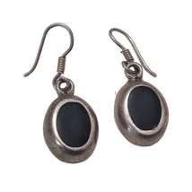 Black Onyx Mexico TS Sterling Silver Vintage Drop Earrings - £23.71 GBP