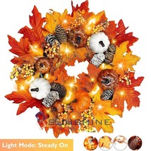 12 Inches Pumpkin &amp; Maple Leaf Fall Wreath Autumn Harvest Wreath For Front Door - £31.63 GBP