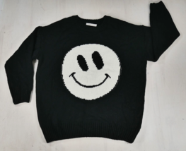 Urban Daizy White Smiley Face Black Sweater Womens Size M / L - £32.04 GBP