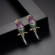 LUOTEEMI Vintage Multicolor CZ Bird Stud Earrings for Women Chinese Unique Desig - £16.16 GBP