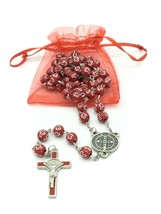 Catholic Rosary Necklace Cross Red Saint St.Benedict MEDAL San Benito Jesus Cruz - £11.07 GBP