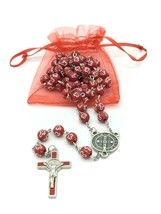 Catholic Rosary Necklace Cross Red Saint St.Benedict MEDAL San Benito Jesus Cruz - £11.14 GBP