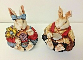 Bunny Rabbit Couple Flower Gardeners Vintage Resin Figurines Prepping For Spring - £11.71 GBP