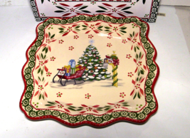 Temptations Old World Square HOLIDAY Christmas Tree Sleigh Platter w/ Gi... - £23.26 GBP