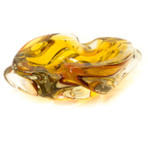 Vintage Art Glass Amber Orange Folded Edges Free Form Candy Dish Bowl He... - £19.68 GBP