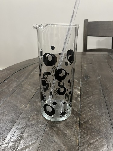 Retro Black Circles Martini Pitcher With Stir Stick Polka Dots Barware Item image 3