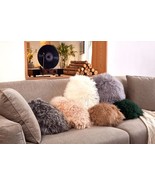 Double-Sided Tibetan /Mongolian Lamb Fur Round Pillow- 16&quot; Round Inches - $98.00