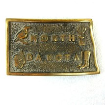 Vintage North Dakota Belt Buckle Solid Brass Shape State Bird Bison Buff... - $39.99