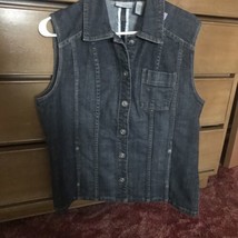 CHICO’S PLATINUM WOMEN’S DARK WASH BLUE JEAN VEST SIZE 1 Medium - £21.45 GBP