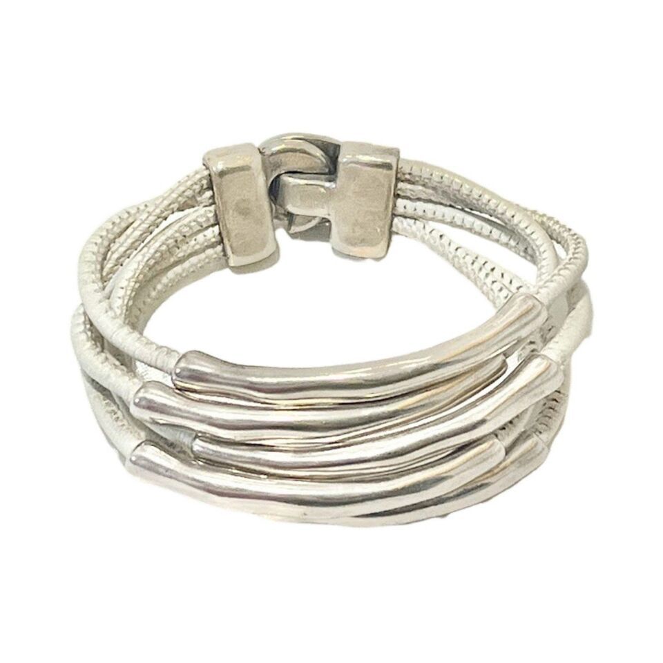 Uno De 50 Bracelet White Leather Silver NWOT Unisex Men Women - $319.91