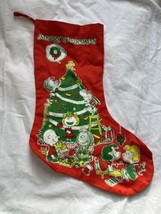Peanuts Charlie Brown Snoopy Gang Stocking Merry Christmas 18” RED vintage 1965 - £17.40 GBP