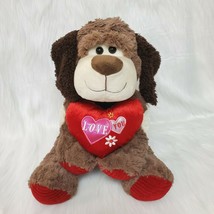 Large Kellytoy Puppy Dog Valentine Love You Heart Brown Red 15&quot; Plush Toy B221 - £15.62 GBP
