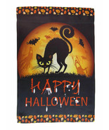 12X18 12&quot;X18&quot; Happy Halloween Black Cat Moon Night Vertical Sleeve Flag ... - £13.62 GBP