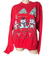 Vtg 90s Hanes Red Teddy Bear Christmas Tree Comfort Blend Sweater Sweats... - $26.72