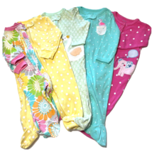 Baby Girl 6 month Cotton Sleepers Carters Lot of 5 Pajamas - $25.73