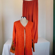 Midnight Velvet Pant Set 2 Piece Women Sz XL Orange Pants Duster African Ethnic - £22.80 GBP