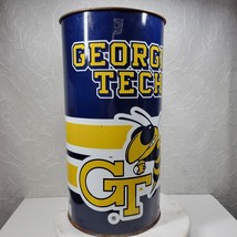 Vintage Georgia Tech Metal Trash Can Yellow Blue Collegiate University W... - $65.09