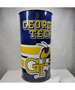 Vintage Georgia Tech Metal Trash Can Yellow Blue Collegiate University W... - £51.62 GBP