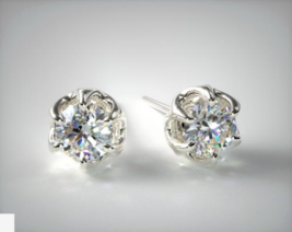 2 Ct Round Simulated Diamond 14K White Gold Plated Solitaire Stud Gift Earrings - £54.50 GBP