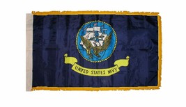 3X5 U.S. Navy Emblem Nylon Sleeve With Gold Fringe Flag 3&#39;X5&#39; - £62.11 GBP