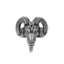Alchemy Gothic R239 Baphomet Ring Ram Skull Horns Goat - $35.00