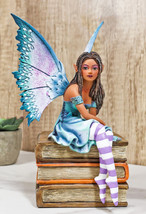 Amy Brown Fantasy Magic Turquoise Ebony Fairy On Books Of Wisdom Figurine - £47.95 GBP