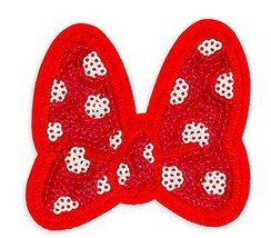 Disney Minnie Mouse Bow Patched Patch Red and White Polka Dot Sequin - £15.85 GBP