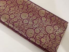 Indian Banarasi Brocade Fabric Purple &amp; Gold Fabric Wedding Dress Fabric -NF617 - £8.36 GBP+