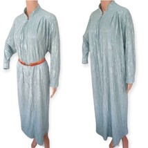90s Seafoam Dress La Sara Green Blue Crinkle Zip Down House Maxi OS - $19.99