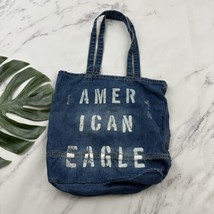 American Eagle Distressed Denim Tote Bag Purse Painted Logo Jean Large Y2k - £19.12 GBP