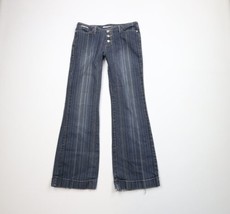 Vintage Y2K Streetwear Womens 11 Distressed Striped Flared Wide Leg Denim Jeans - $69.25