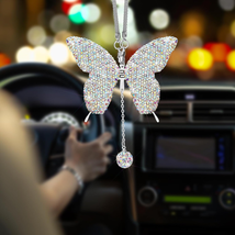 Butterfly Car Accessories, Butterfly Bling Car Rear View Mirror Ornament,Rhinest - £14.37 GBP