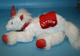 Dan Dee I Love You Unicorn 14&quot; Valentines White Plush Red Saddle Feet Soft Toy - £14.46 GBP