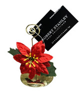 Christmas Robert Stanley Poinsettia Pine Cone Gold Place card Holder 3.7... - £12.65 GBP