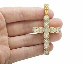 1.70Ct Round Cut CubicZirconia Cross Charm Pendant 14K Yellow Gold Plated-Silver - £129.47 GBP
