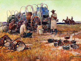 Framed canvas art print giclee Chuck wagon old western country cowboys - £31.64 GBP+