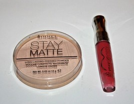 Rimmel Stay Matte Pressed Powder # 012 +  Lip Gloss 180 Lot Of 2 Sealed - $15.19