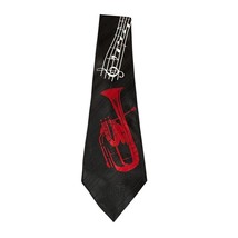 Florence Mens Necktie Black Red Tuba Music Notes Band Teacher Brass Inst... - $10.99