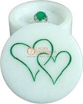 Round Italian Marble White Top Ring Jewelry Box Multi Heart Design Art Gift Deco - £71.20 GBP