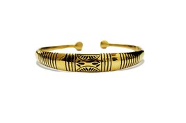 Tribal Cuff Bracelet, Gold Brass Indian Bangle, Banjara Jewelry - £14.86 GBP