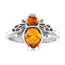 Amber Resin Bumble Bee Size 7 Ring Silver - $12.29