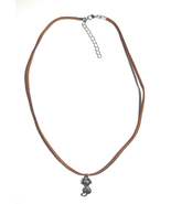 Tan Leather Cord Necklace with Silver Alloy Cat Charm - $10.99