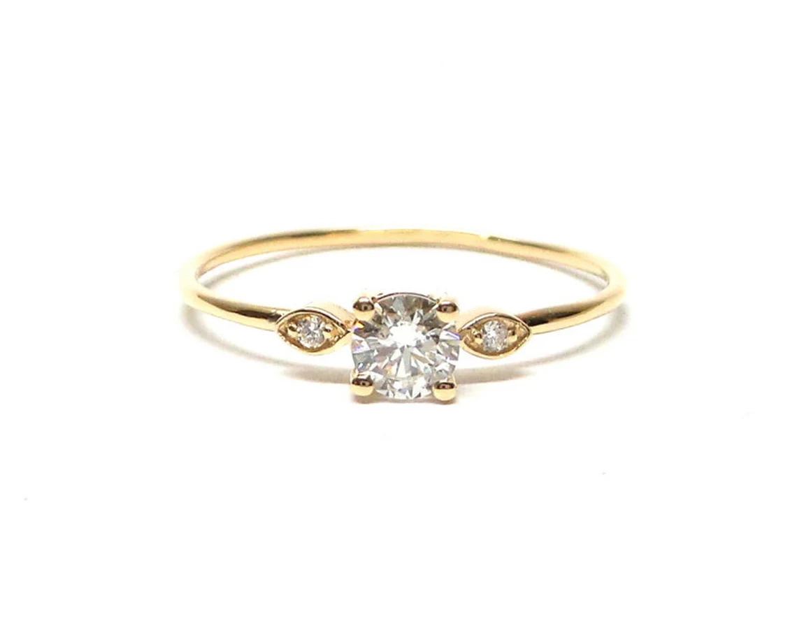 1.00CT Round Cut Lab Grown Diamond Women&#39;s Wedding Ring 14k Solid Yellow Gold - £695.23 GBP